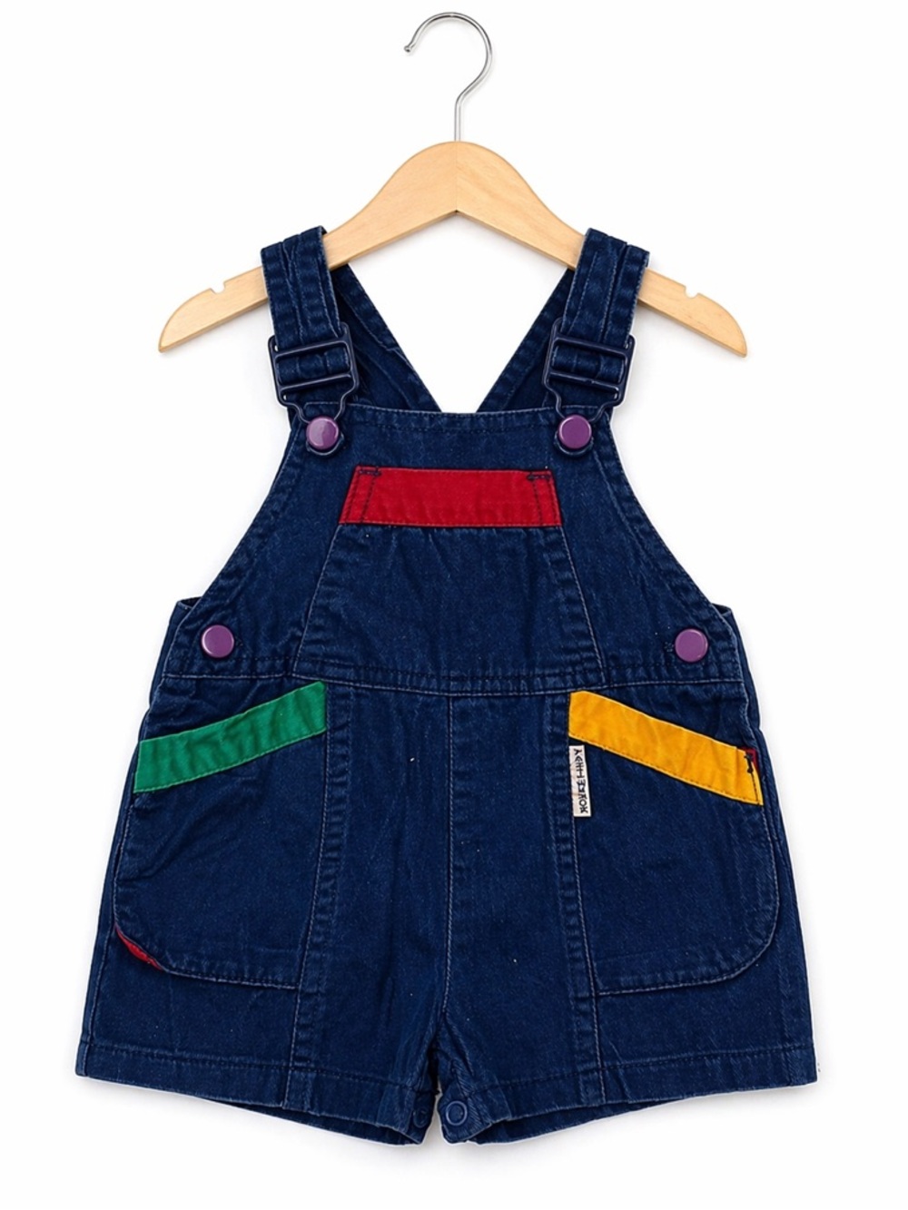 Vintage Kids Denim Overalls with Red, Green, Yellow Accents